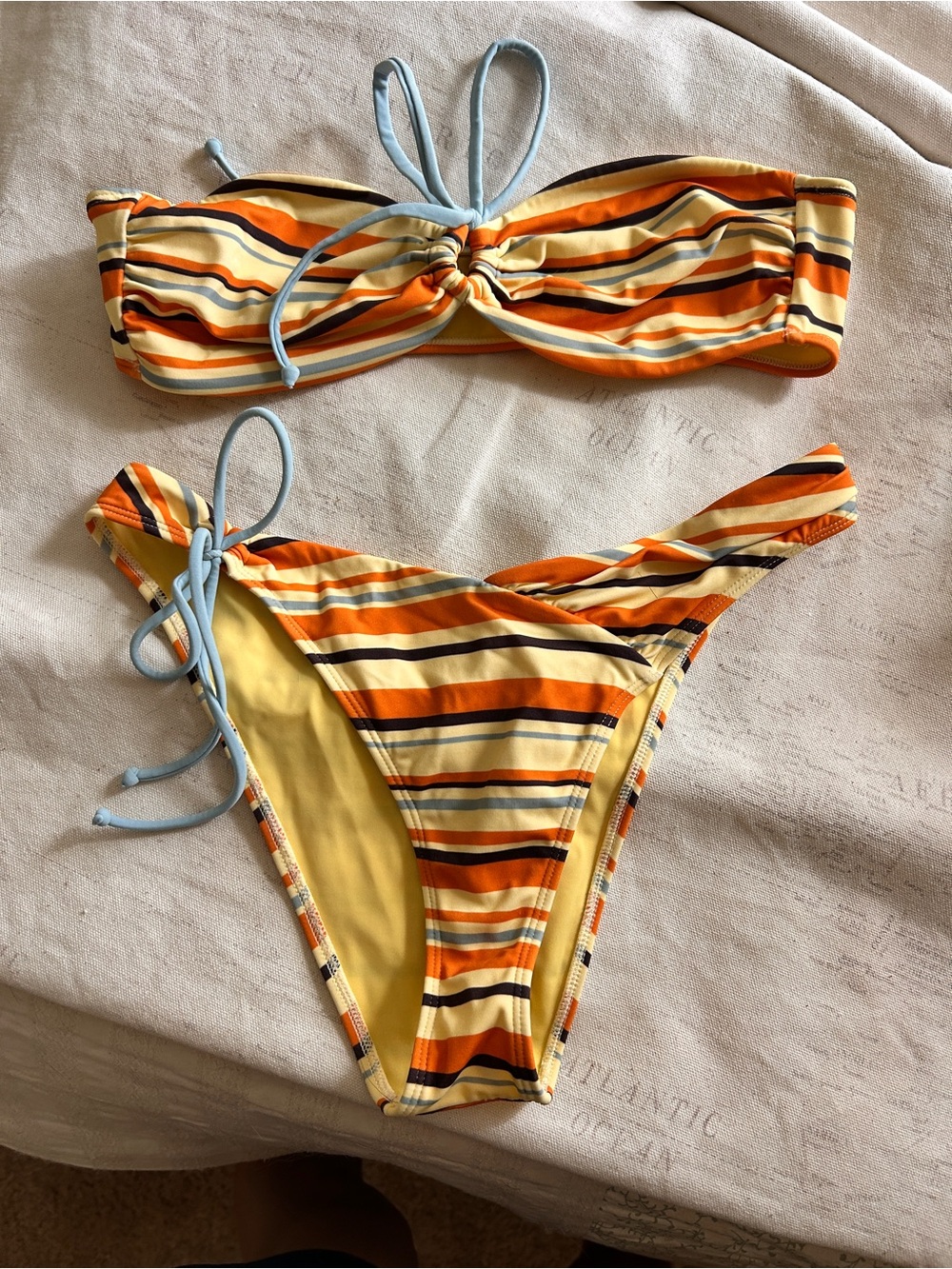 PacSun Yellow & Orange Striped Swim Top with Blue Accents